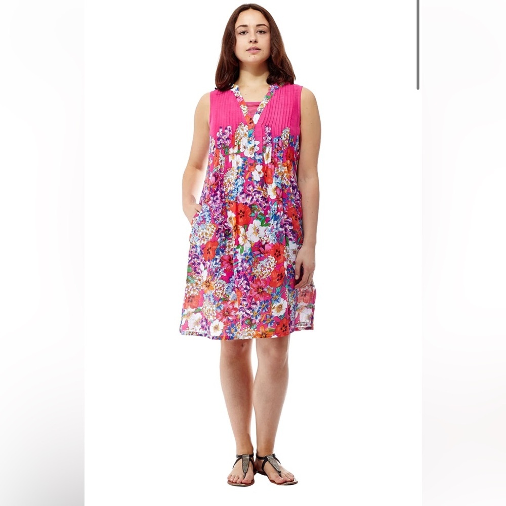 La Cera Sleeveless Short Floral Sundress Pink Sleeveless XL